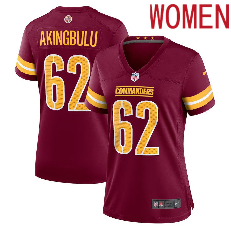 Women Washington Commanders #62 Alex Akingbulu Nike Burgundy Game Player NFL Jersey
